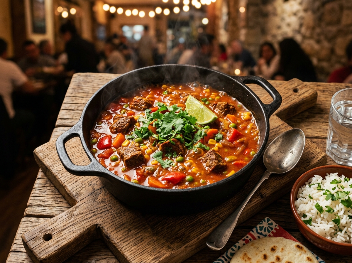 Goulash Criollo al Caldero con Dados de Res, Pimentón y Arveja