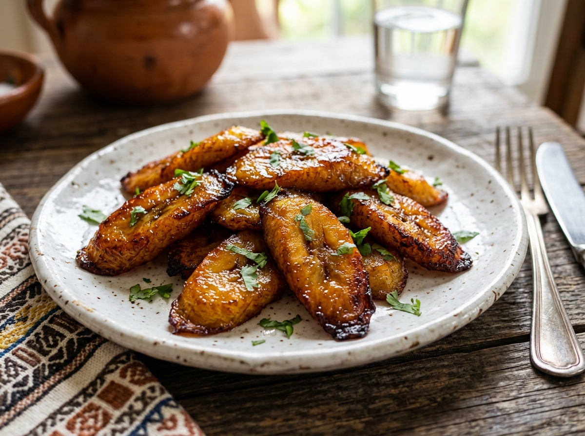 Arroz blanco caliente, tajadas de plátano maduro frito y yuca al vapor.