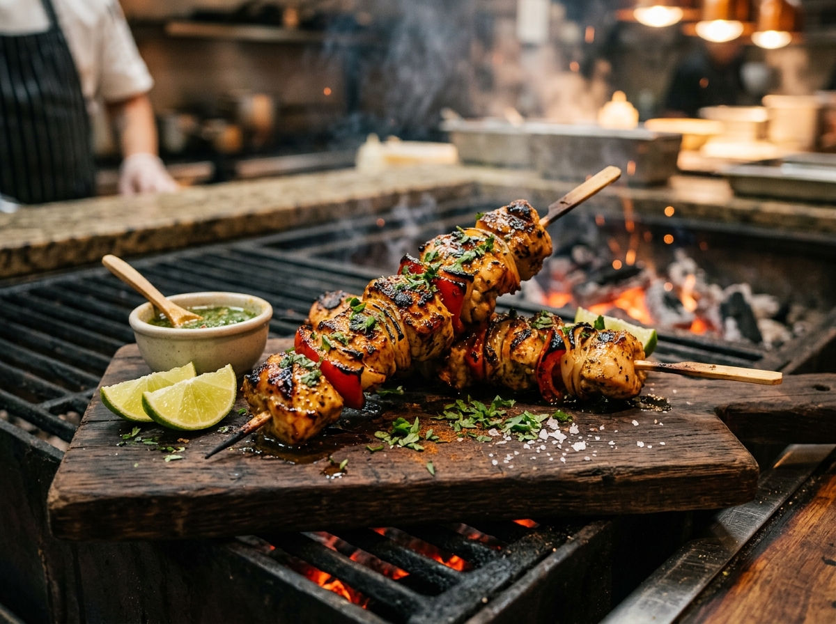 Pinchos de Cuadritos de Pollo a la Brasa con Marinada Cítrica